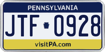 PA license plate JTF0928