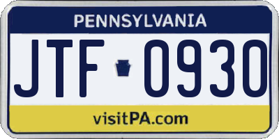 PA license plate JTF0930