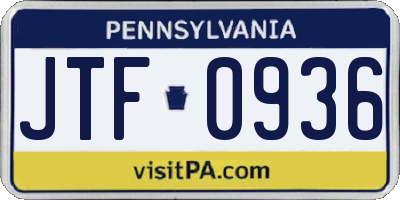 PA license plate JTF0936