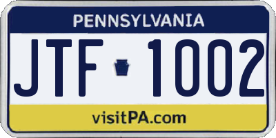 PA license plate JTF1002