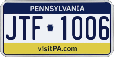PA license plate JTF1006