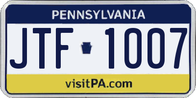 PA license plate JTF1007