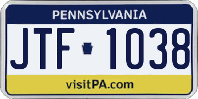 PA license plate JTF1038