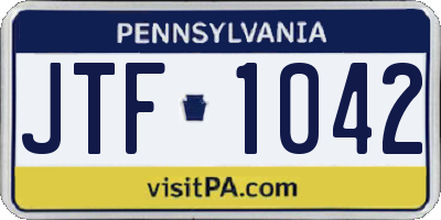 PA license plate JTF1042