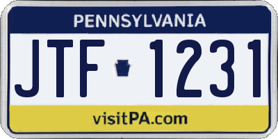 PA license plate JTF1231