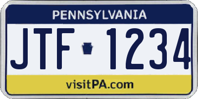 PA license plate JTF1234