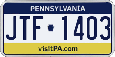 PA license plate JTF1403