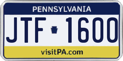 PA license plate JTF1600