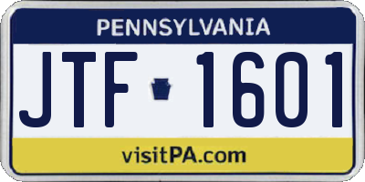 PA license plate JTF1601