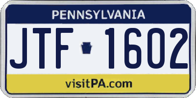 PA license plate JTF1602