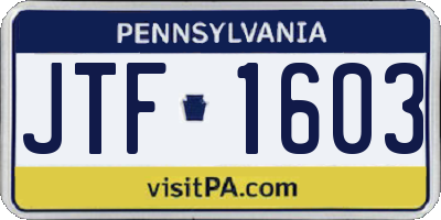 PA license plate JTF1603