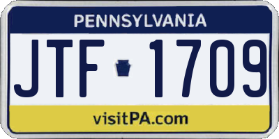 PA license plate JTF1709