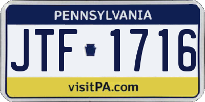 PA license plate JTF1716