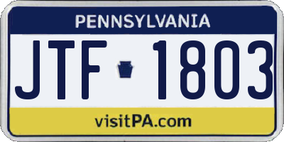 PA license plate JTF1803