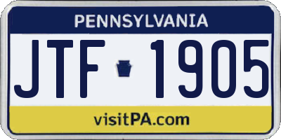 PA license plate JTF1905