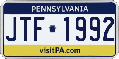 PA license plate JTF1992