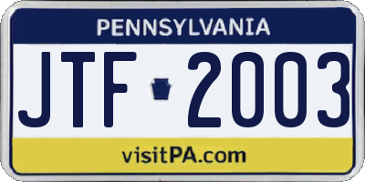 PA license plate JTF2003