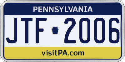 PA license plate JTF2006