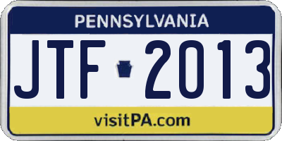 PA license plate JTF2013
