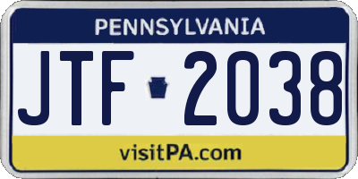 PA license plate JTF2038