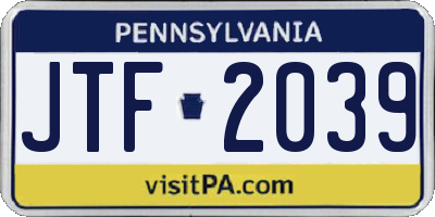 PA license plate JTF2039