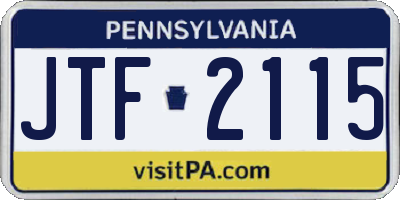 PA license plate JTF2115