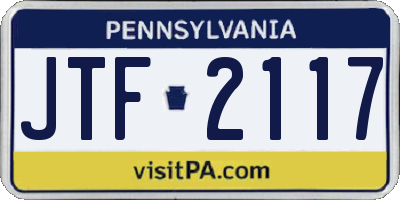 PA license plate JTF2117