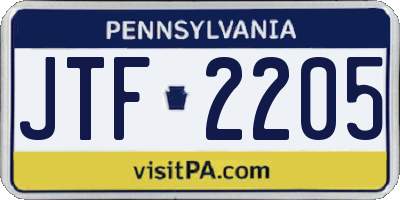 PA license plate JTF2205