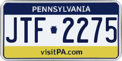 PA license plate JTF2275