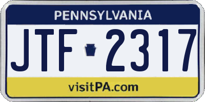 PA license plate JTF2317
