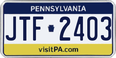PA license plate JTF2403