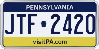 PA license plate JTF2420