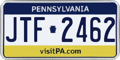 PA license plate JTF2462