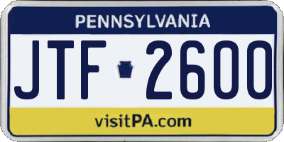 PA license plate JTF2600