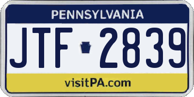 PA license plate JTF2839