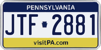 PA license plate JTF2881