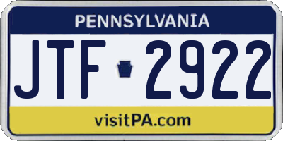 PA license plate JTF2922