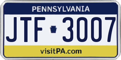 PA license plate JTF3007