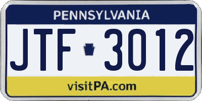 PA license plate JTF3012