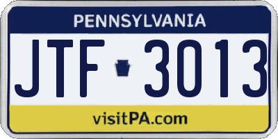 PA license plate JTF3013