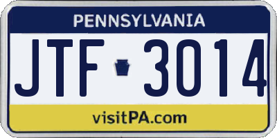 PA license plate JTF3014