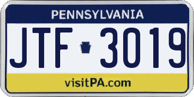 PA license plate JTF3019