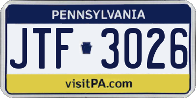 PA license plate JTF3026