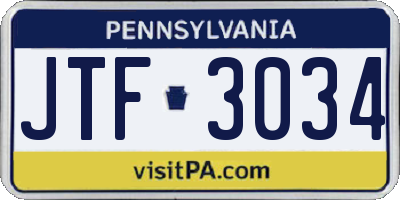 PA license plate JTF3034