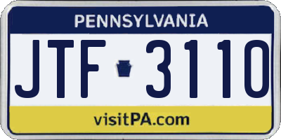PA license plate JTF3110