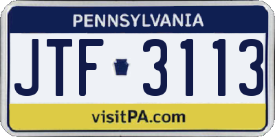 PA license plate JTF3113