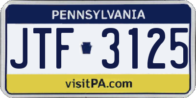 PA license plate JTF3125