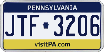 PA license plate JTF3206