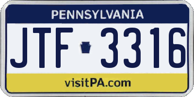 PA license plate JTF3316