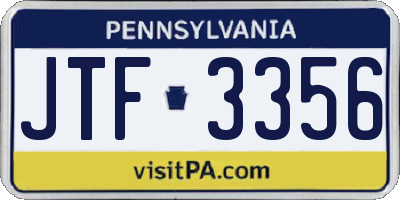PA license plate JTF3356